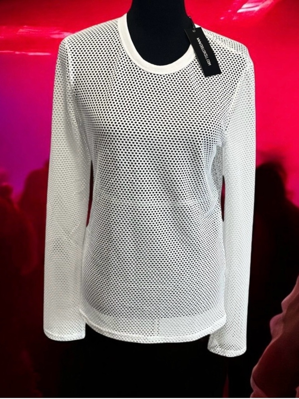 NWT DOLLS KILL CLUB EXX WHITE FISHNET MESH LONG SLEEVE TOP XS